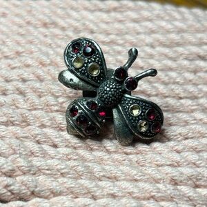 Vintage Style Butterfly Ring with Red and Silver Accents